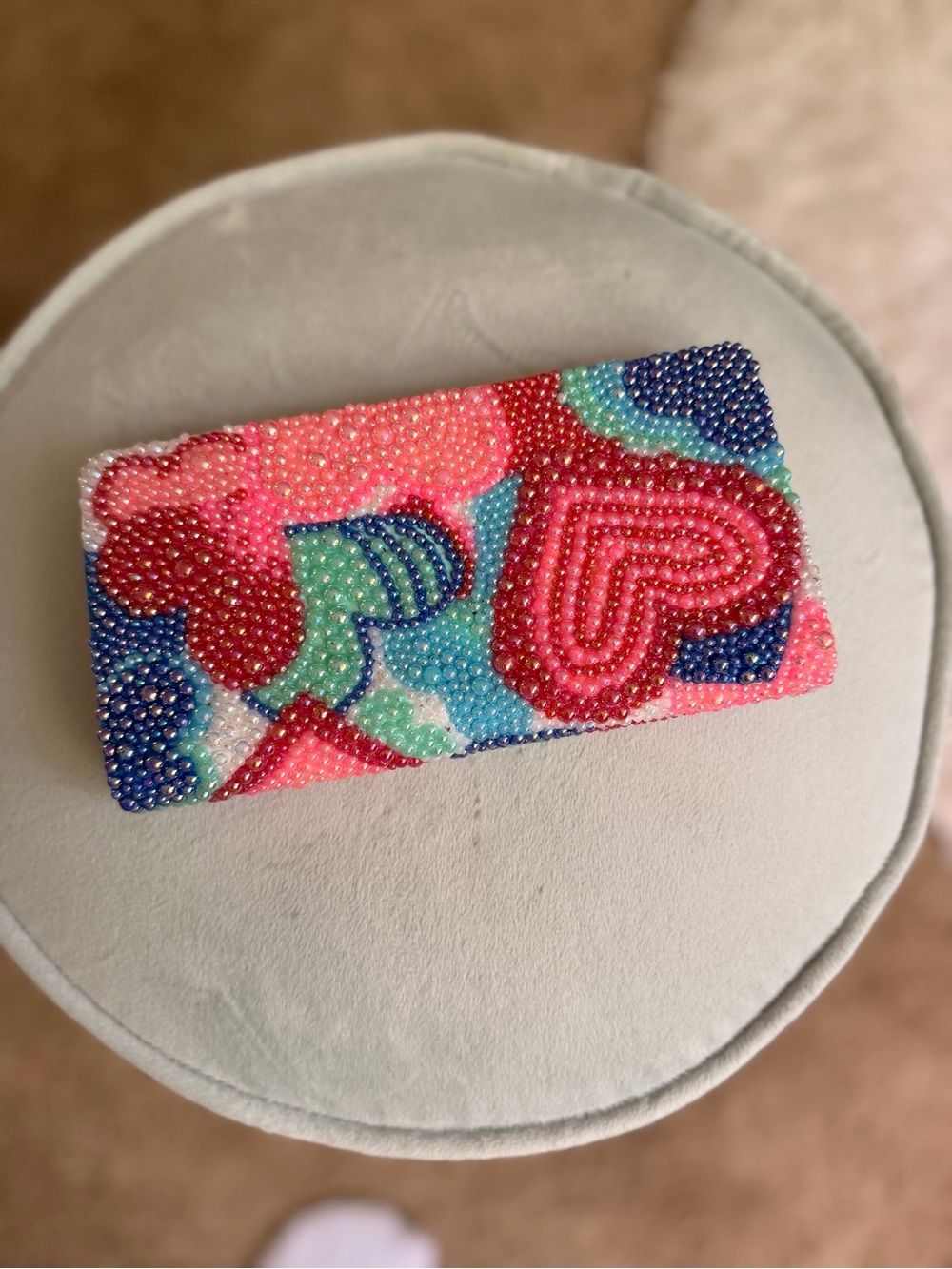 Custom Beaded Heart Card Holder Wallet - Pink & Blue - Picture 3 of 5
